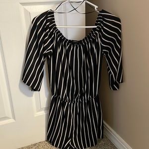 Women’s Romper- off the shoulder pin stripe romper